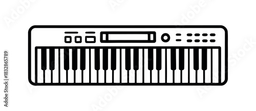 A simple line drawing of a digital keyboard with white and black keys.