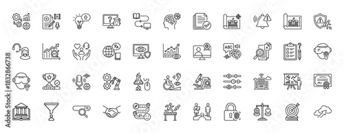 Education and learning line icon set. vector pictograms of research, knowledge, technology, and success, thin linear illustration.