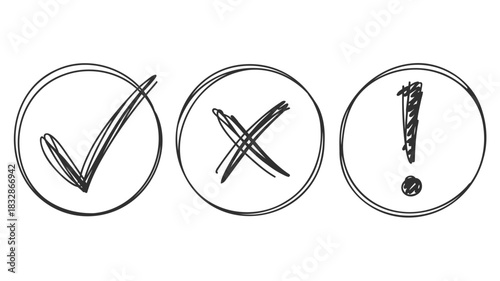 Sketch style checkmark and x icons for approval rejection or status indication in graphic design projects