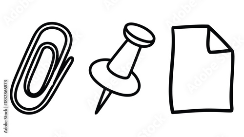 Charming hand drawn office icons featuring a paperclip document and stationery elements for creative projects