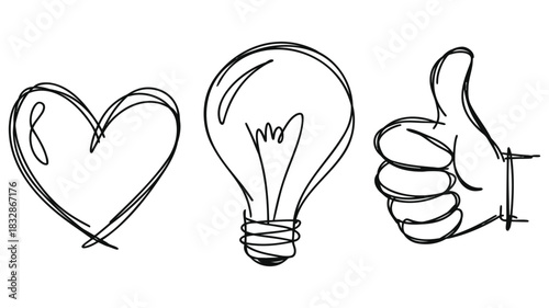 Playful and expressive sketchy heart icon with vibrant emoji like colors and simple design elements