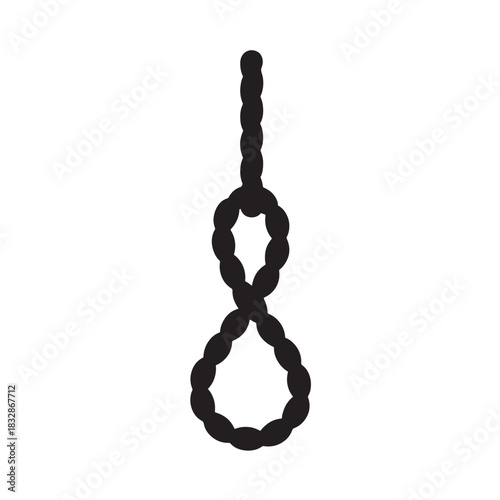 Vector illustration of a hangmans noose simple black and white design isolated on white background