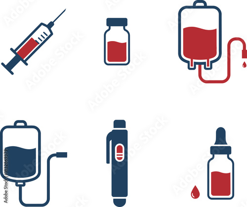 Medical icons representing blood transfusion and diabetes treatment