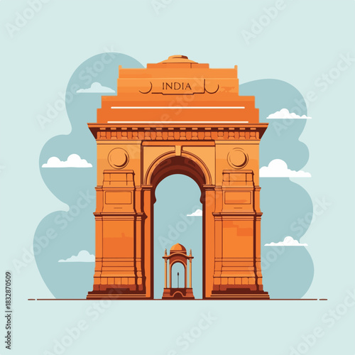 Iconic India Gate monument illustration in Delhi, India