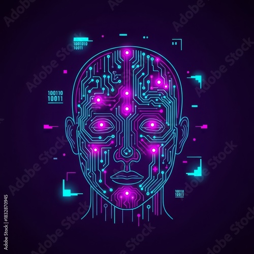 Futuristic Digital Circuit Board Face Shape Artificial Intelligence Concept