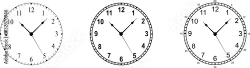 Vintage and modern clock faces with Roman numerals retro hands, modern. Mechanical clock faces, arabic numerals, bezel. Timer, stopwatch. Analog Face Blank clock dial with hours, minutes, and seconds 