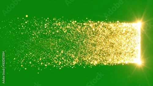 Wide golden glitter dust trail transition animation on green screen. Luxury magic particle wipe effect for awards, weddings, and holiday video edits