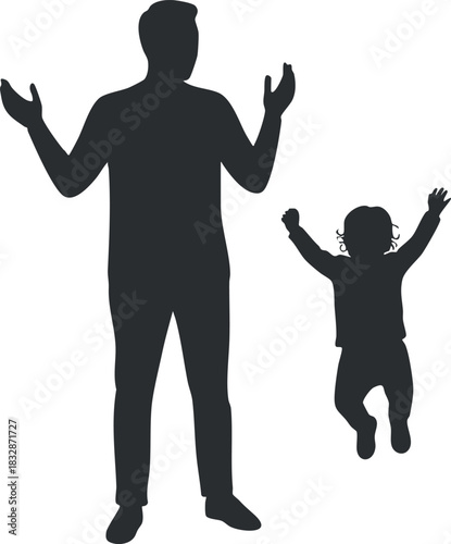Silhouette vector illustration of a joyful parent and child celebrating together, ideal for family-themed projects and designs