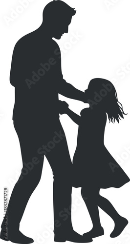 Silhouette vector illustration of a father holding hands with his child, symbolizing love and connection in family relationships