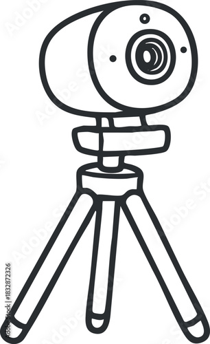 Outline vector illustration of a camera on a tripod, ideal for photography and technology projects