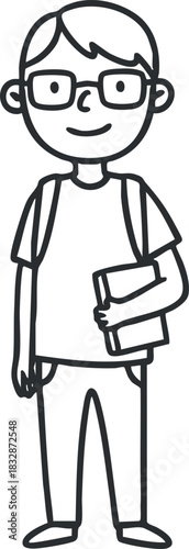 Cartoon-style vector illustration of a young student holding books, perfect for educational materials and school-related designs