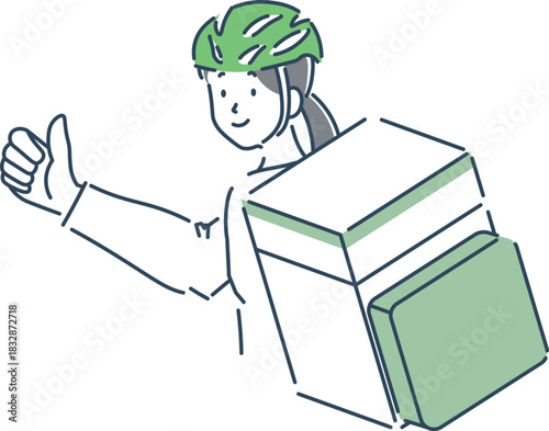 笑顔の女性フードデリバリーのシンプルな上半身のイラスト素材