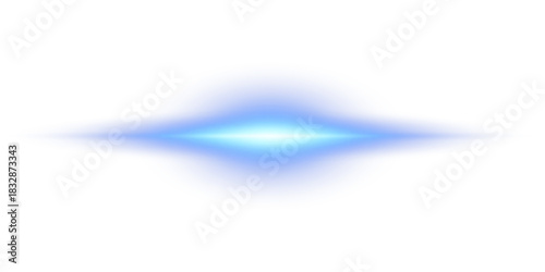Blue neon light line with glowing effect and lens flare on transparent background. Abstract horizontal laser beam with sparkles.