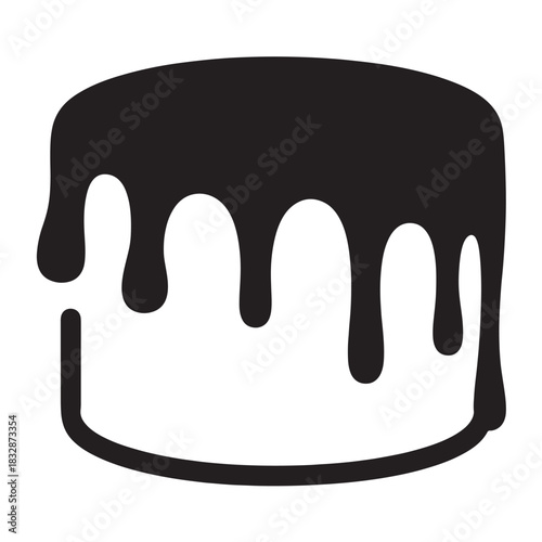 Cake icon with dripping frosting simple vector glyph illustration isolated on white background for bakery or dessert shop design