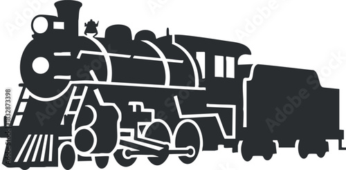 Classic silhouette vector illustration of a vintage steam locomotive for transportation and travel design projects