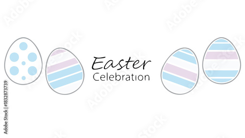 Simple easter celebration banner with pastel colored eggs decorated with dots and stripes on a white background