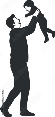 Silhouette vector illustration of a joyful father lifting his child in a playful and affectionate manner
