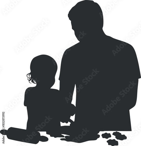 Silhouette vector illustration of a parent and child enjoying a baking activity together, perfect for family and educational themes.