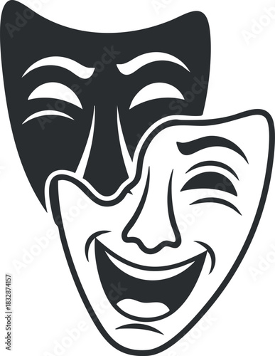 Stylized vector illustration of comedy and tragedy masks, perfect for theater, performance art, and creative projects