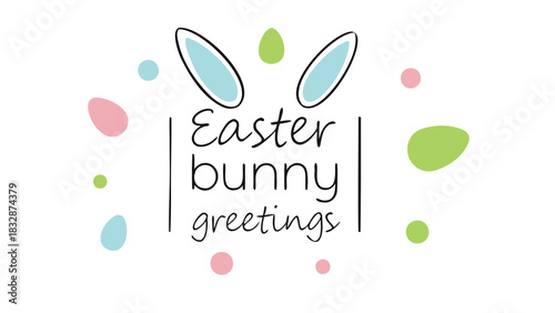 Cute easter bunny greetings with pastel colored eggs and dots on a white background perfect for spring celebrations and holiday cards