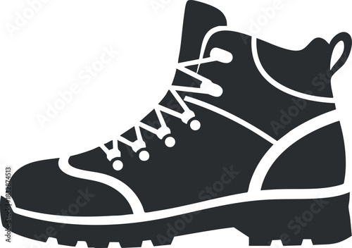 Stylish black and white vector illustration of a hiking boot, perfect for outdoor adventure and travel themes