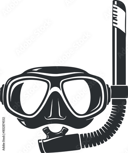 Stylish black and white vector illustration of a snorkeling mask and snorkel for aquatic sports and recreational activities