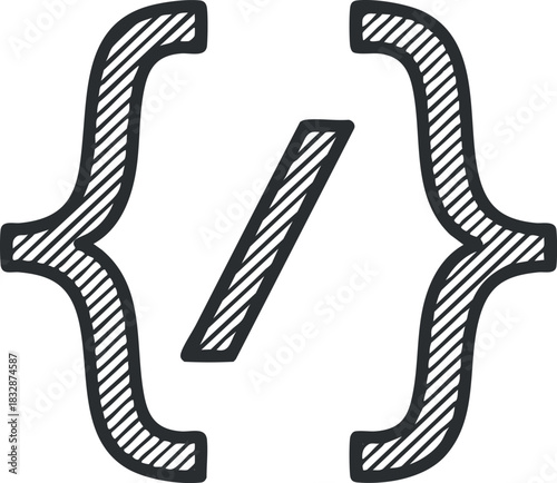 Hand-drawn vector illustration of curly braces symbol representing coding and programming concepts for tech-related design projects
