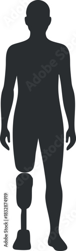 Silhouette vector illustration of a person with a prosthetic limb, representing health and inclusivity concepts