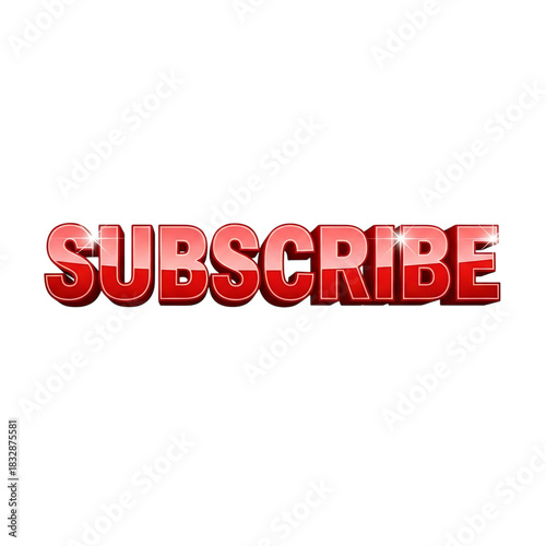 Red subscribe 3d text design with glossy effect for social media use