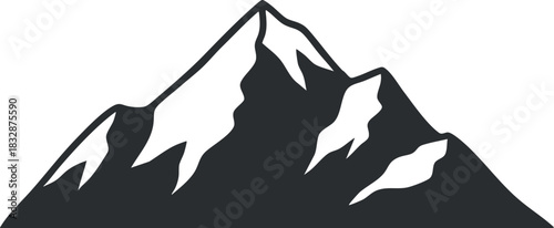 Minimalist black and white vector illustration of a mountain peak suitable for outdoor and adventure-themed projects