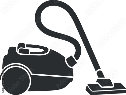 Minimalist black and white vector illustration of a vacuum cleaner for home cleaning and maintenance projects