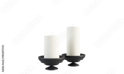 White Pillar Candles in Black Pedestal Holders