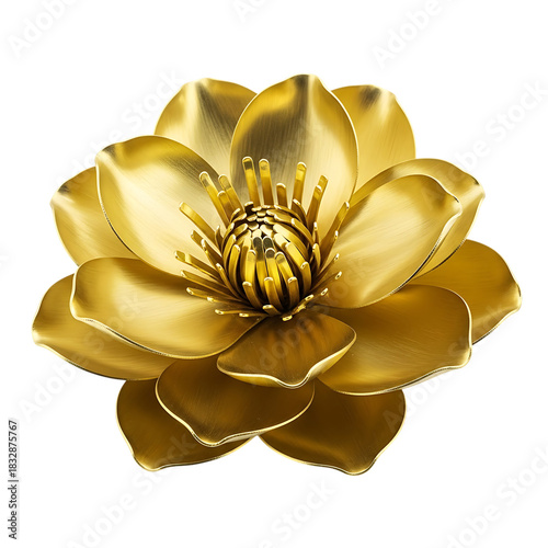Elegant golden yellow metallic flower with detailed petals close up view