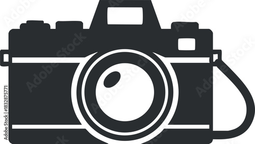 Stylish black and white vector illustration of a classic camera design for photography and creative projects