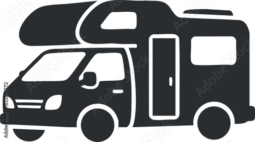 Stylish silhouette vector illustration of a camper van, perfect for travel, adventure, and outdoor design projects