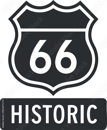 Classic vintage-style vector illustration of a Route 66 historic sign, ideal for travel and tourism branding projects