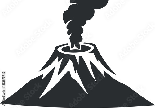 Bold vector illustration of an erupting volcano with smoke and ash for educational and environmental design projects