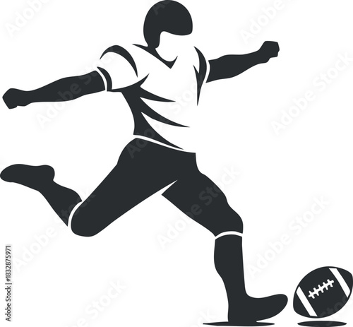 Dynamic silhouette vector illustration of a football player executing a kick, ideal for sports branding and design projects
