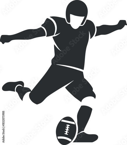Dynamic silhouette vector illustration of a football player kicking a ball, ideal for sports branding and design projects