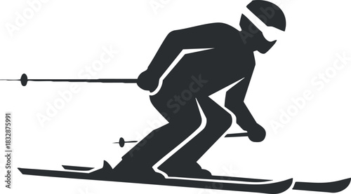 Stylish silhouette vector illustration of a skier in action during a winter sports competition or recreational activity