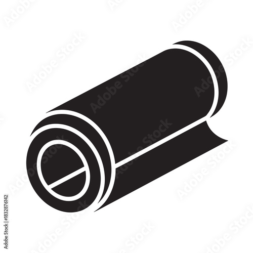 Rolled up yoga mat icon simple black glyph vector illustration isolated on white background