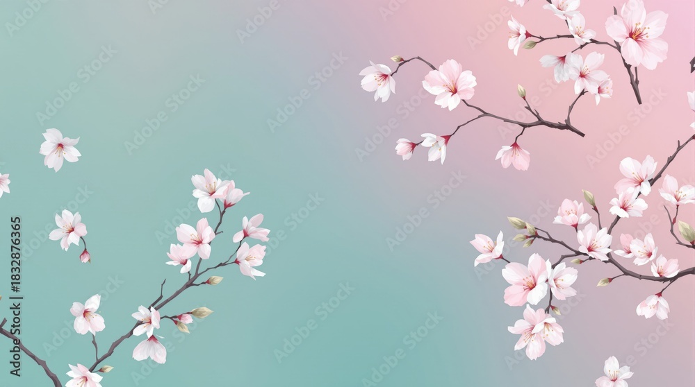 Fototapeta premium Cherry Blossom Branches on Gradient Background. japanese patterns 