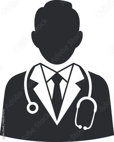 Vector silhouette illustration of a doctor in professional attire with a stethoscope, ideal for healthcare design projects