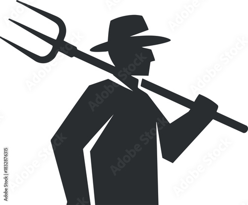 Silhouette vector illustration of a farmer holding a pitchfork, suitable for agricultural branding and design projects