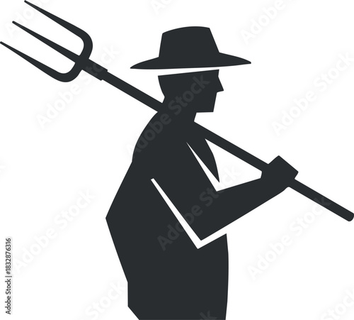 Silhouette vector illustration of a farmer holding a pitchfork, ideal for agriculture and rural design projects