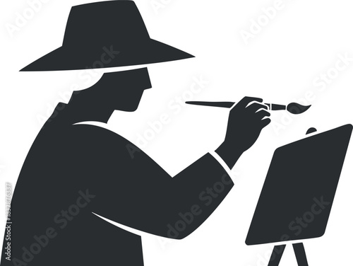 Silhouette vector illustration of an artist painting on a canvas, ideal for creative and art-themed projects