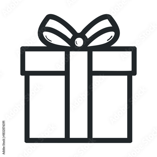 Simple bold line icon of a frontal view gift box.