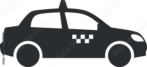 Minimalist black and white vector illustration of a taxi car design for transportation and urban mobility concepts