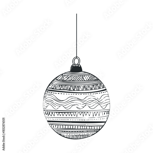 Hand drawn round ornament with decorative markings.