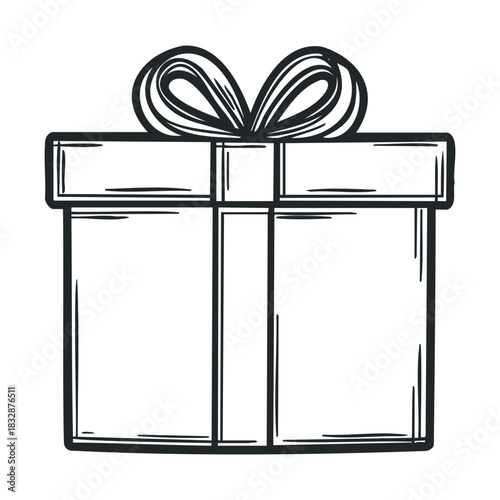Simple bold line icon of a frontal view gift box.